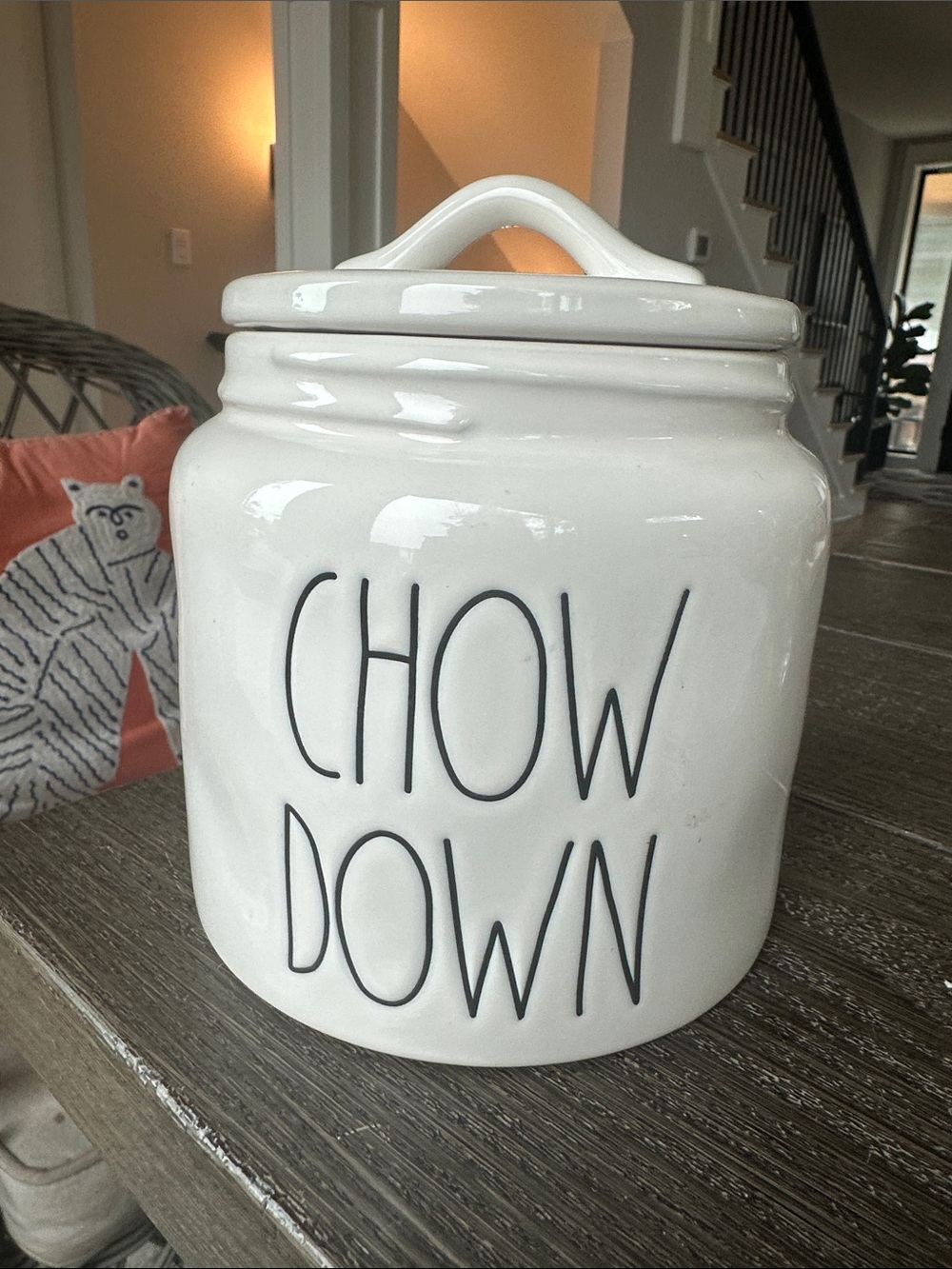 Rae Dunn White Ceramic 'CHOW DOWN' Kitchen Canister